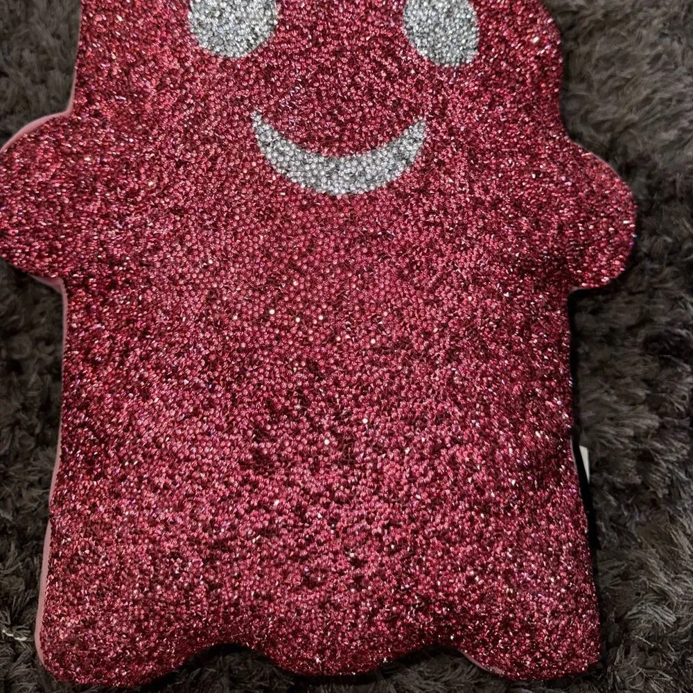 Sparkles Glitter Glam Ghost Holiday Pillow in hot pink and silver face NEW